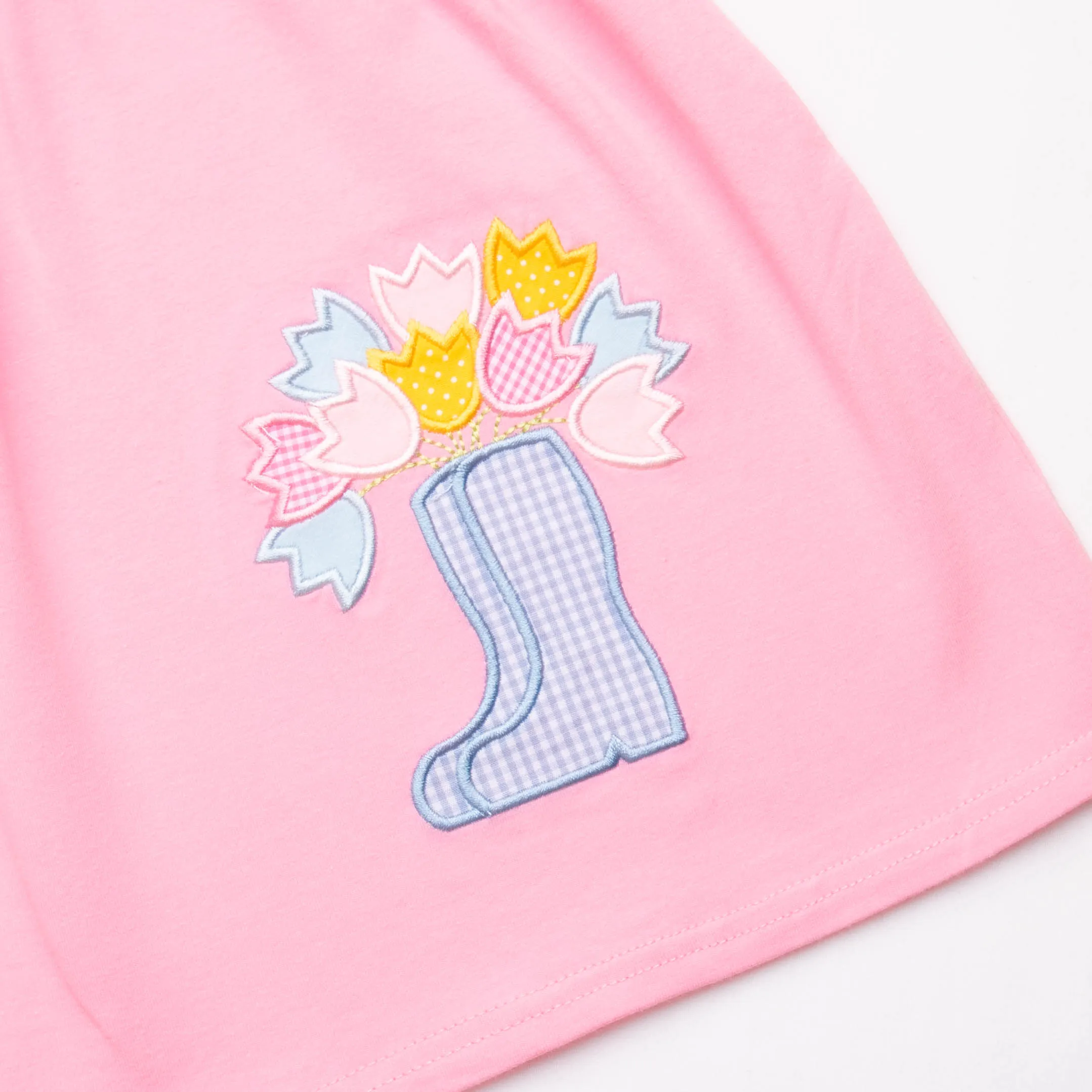 Rain Showers and Flowers Applique Dress, Pink