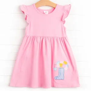 Rain Showers and Flowers Applique Dress, Pink