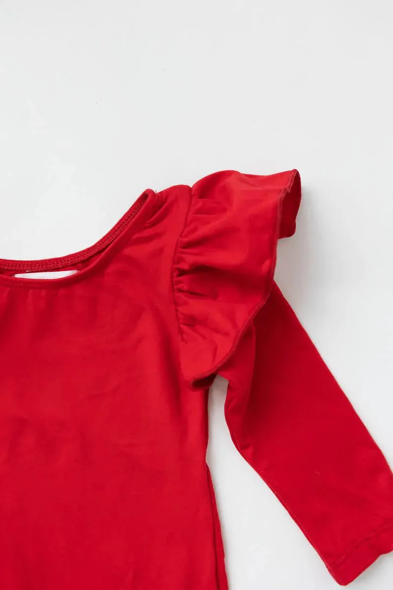 Red Flutter Sleeve Leotard