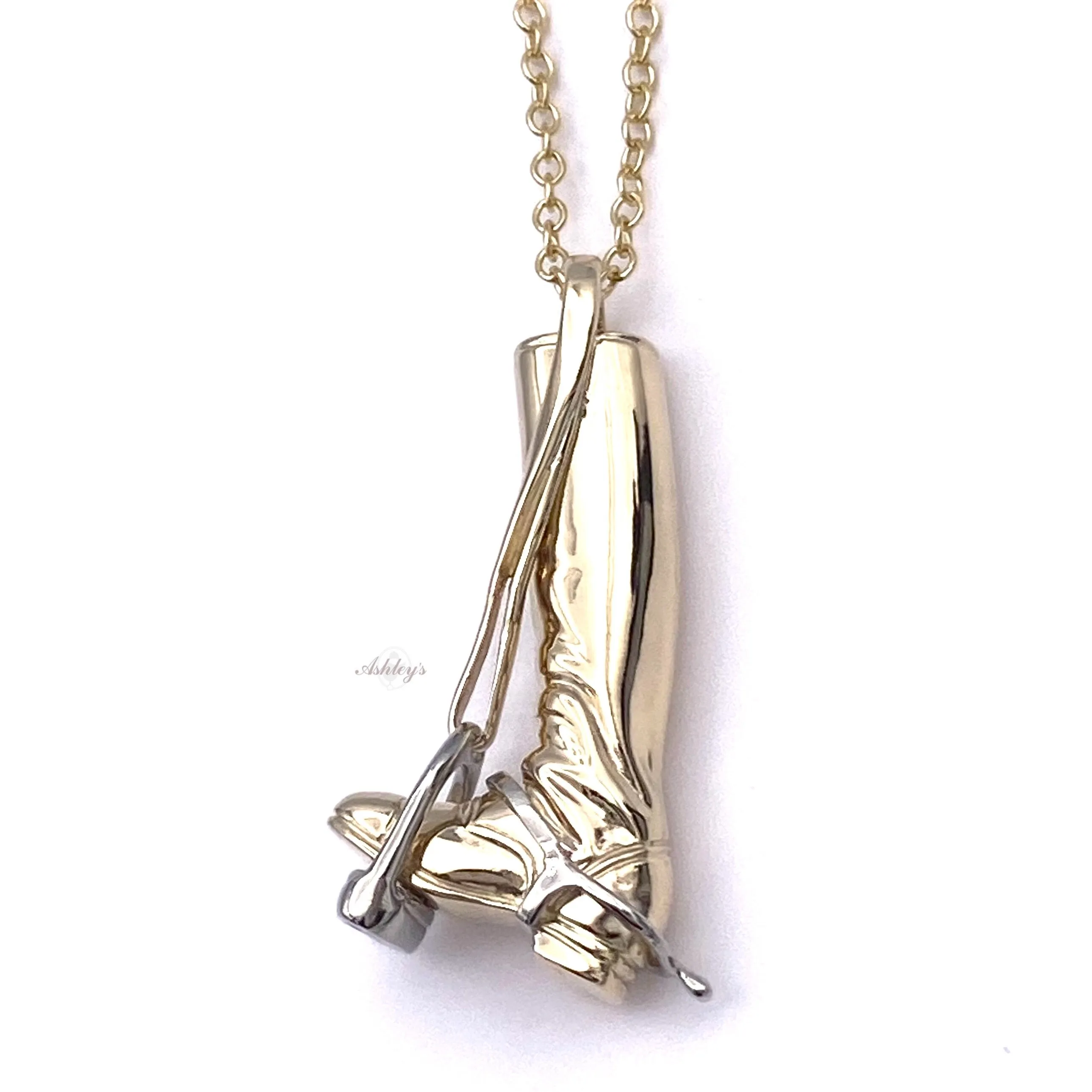Riding Boot Pendant, 14k Two Tone Gold