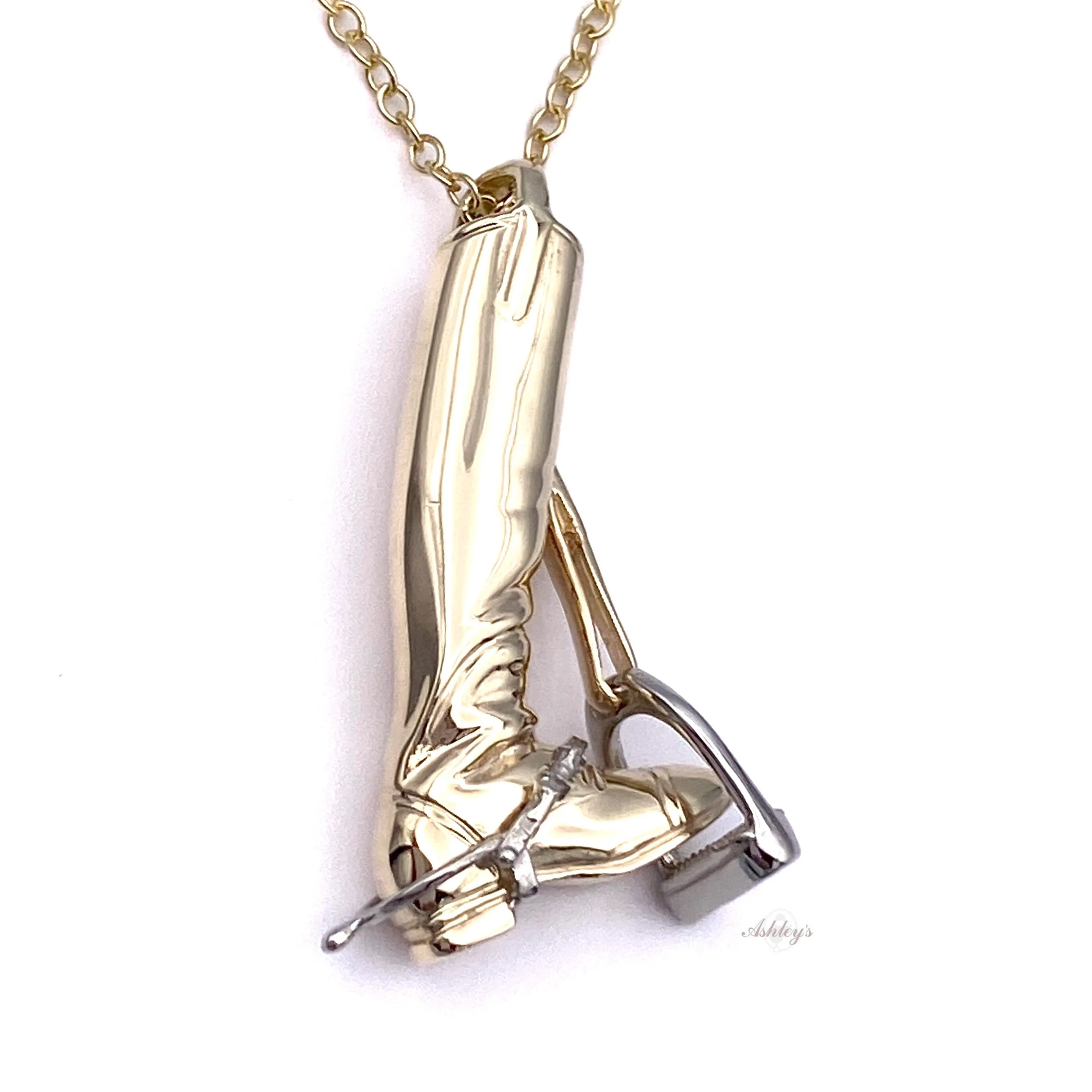 Riding Boot Pendant, 14k Two Tone Gold