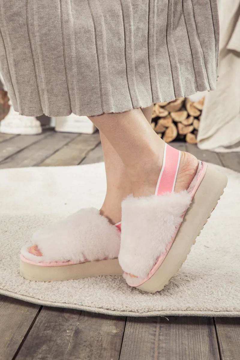 Soft Woolen Fluffy Disco Sandal Slipper - Baby Pink