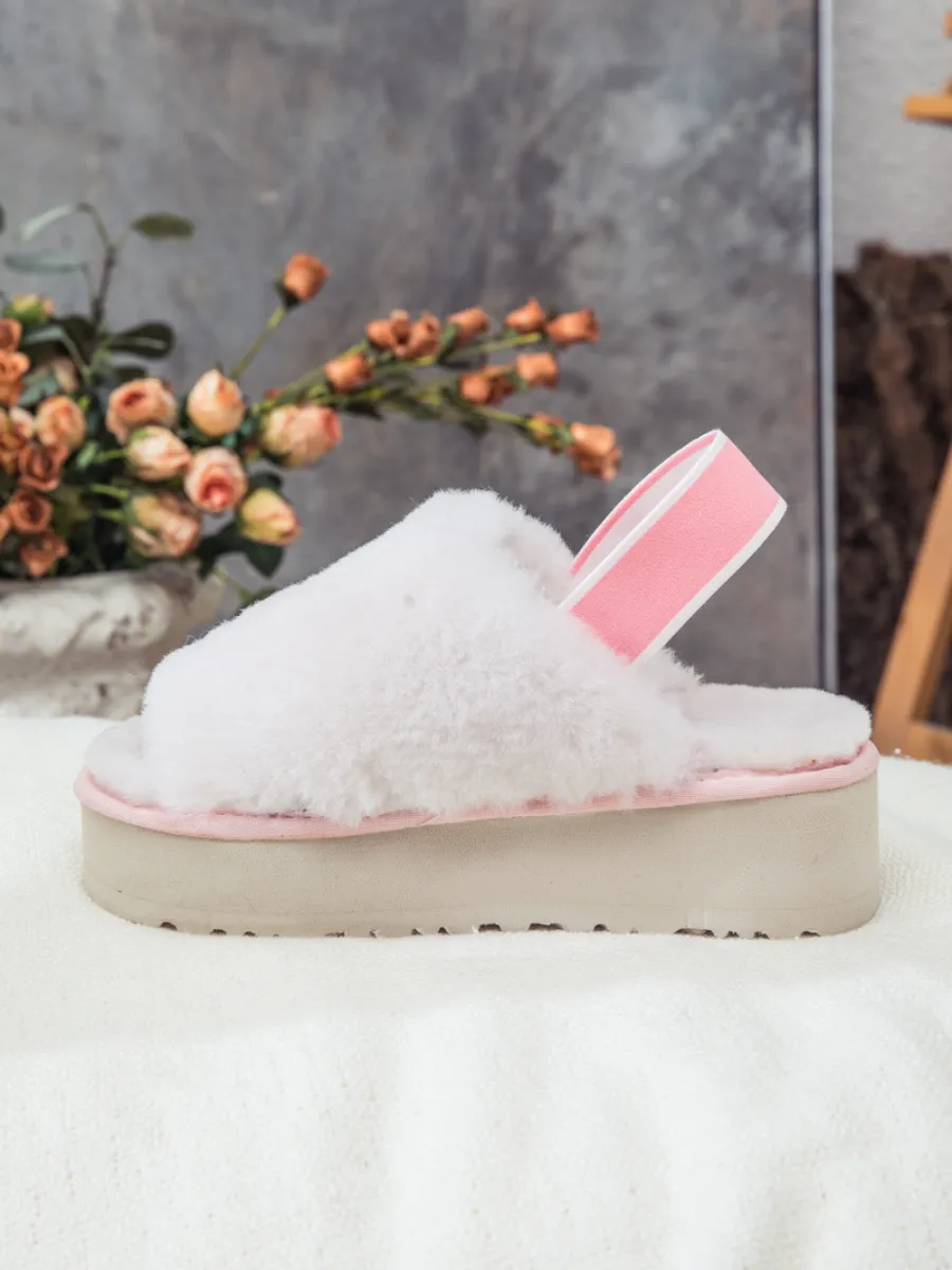 Soft Woolen Fluffy Disco Sandal Slipper - Baby Pink