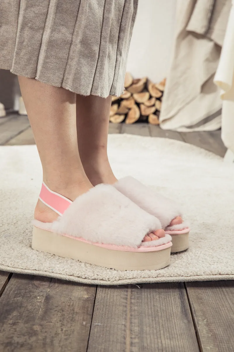 Soft Woolen Fluffy Disco Sandal Slipper - Baby Pink
