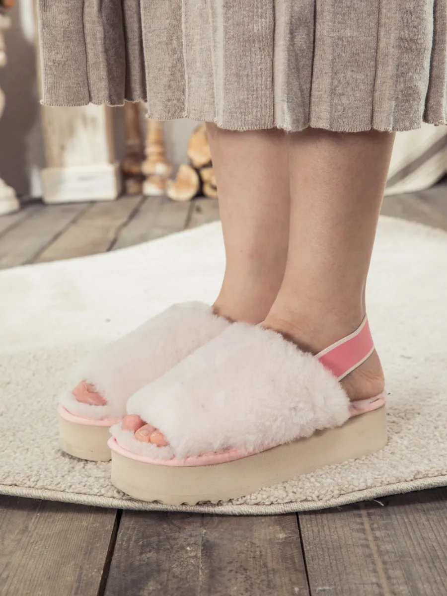 Soft Woolen Fluffy Disco Sandal Slipper - Baby Pink