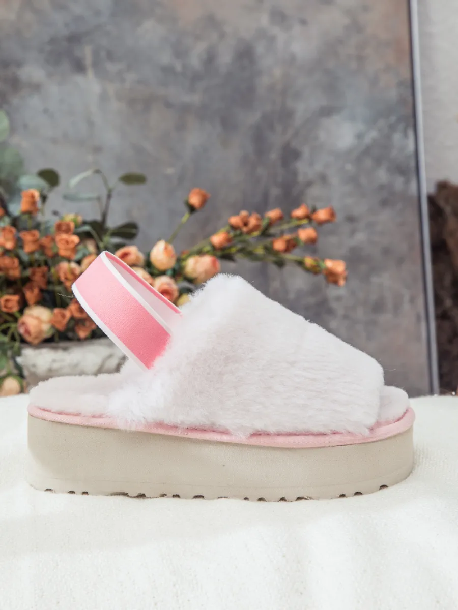 Soft Woolen Fluffy Disco Sandal Slipper - Baby Pink