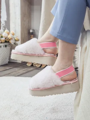 Soft Woolen Fluffy Disco Sandal Slipper - Baby Pink
