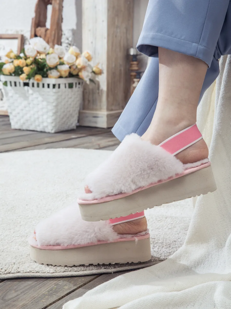 Soft Woolen Fluffy Disco Sandal Slipper - Baby Pink