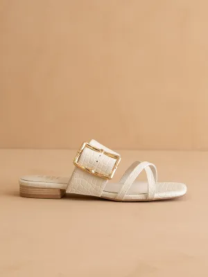 The Penny | White Vacation Sandals With Buckle Detail