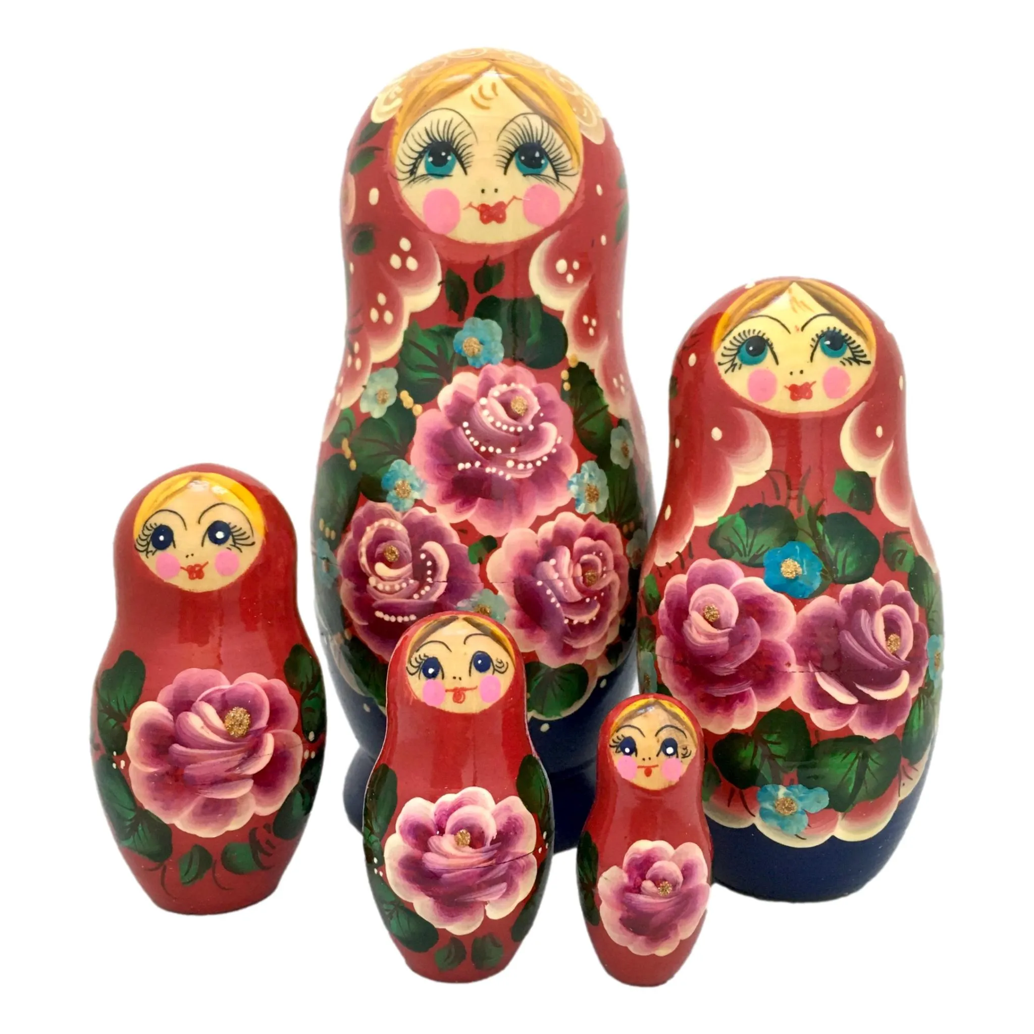 Traditional Russian Nesting Dolls Red Roses