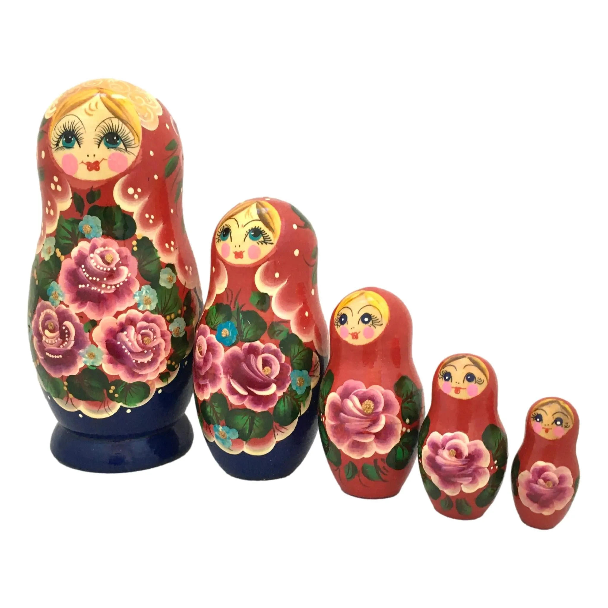 Traditional Russian Nesting Dolls Red Roses