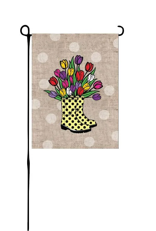 Tulips & Rainboots Garden Flag