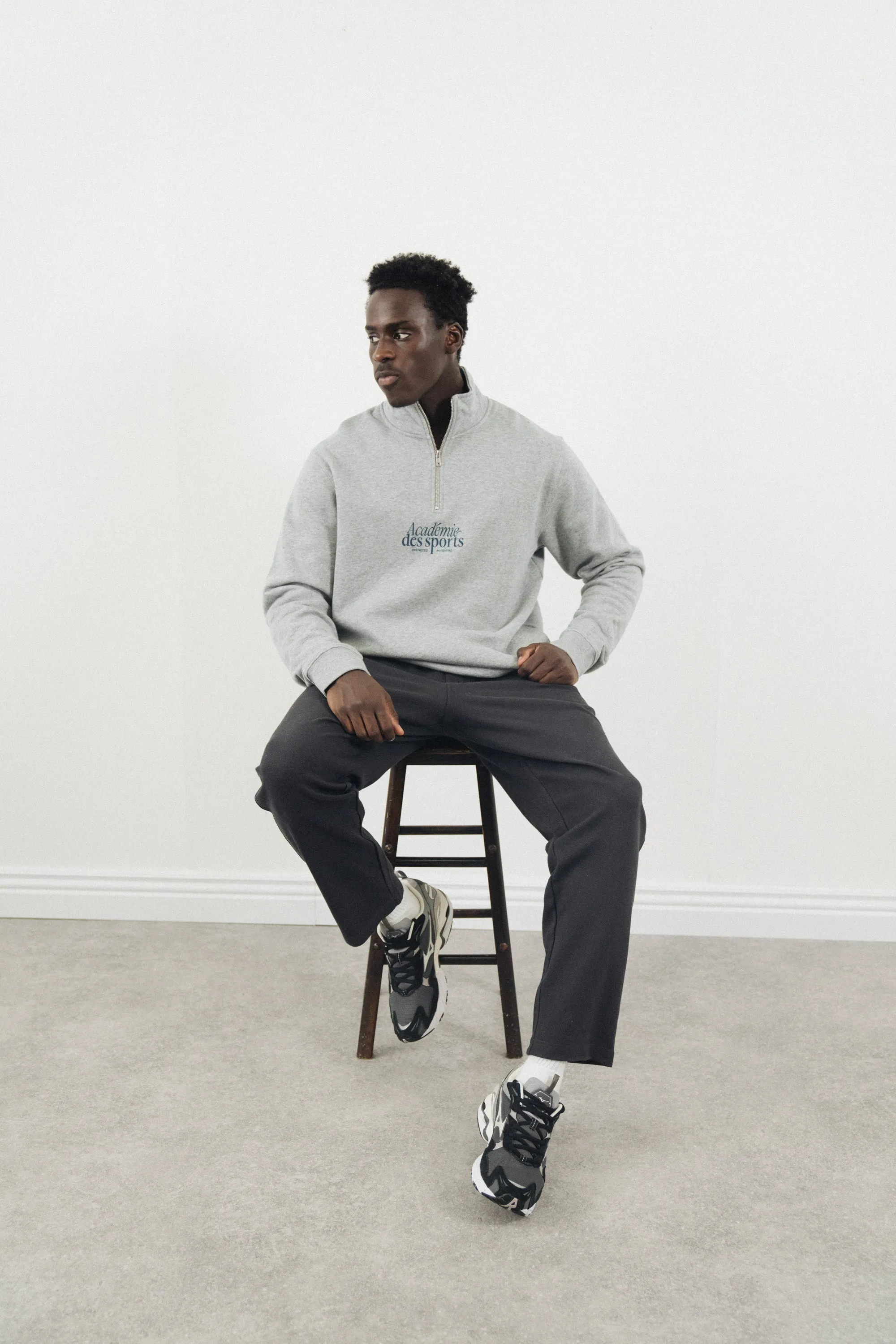 Vice 84 'Académie Des Sports Script' 1/4 Zip Sweater - Grey