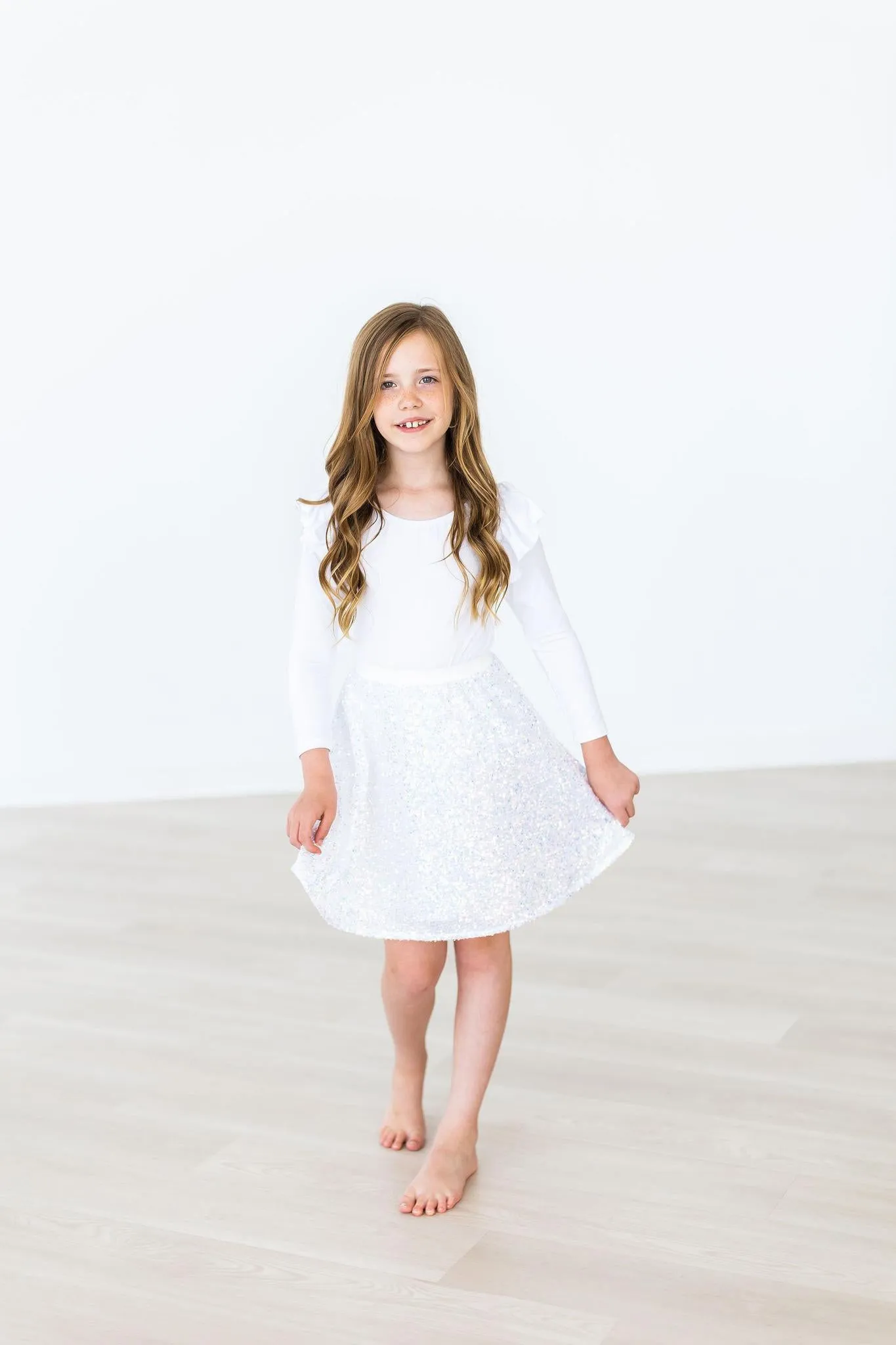 White L/S Flutter Sleeve Leotard