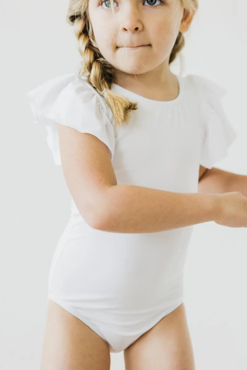 White S/S Flutter Sleeve Leotard