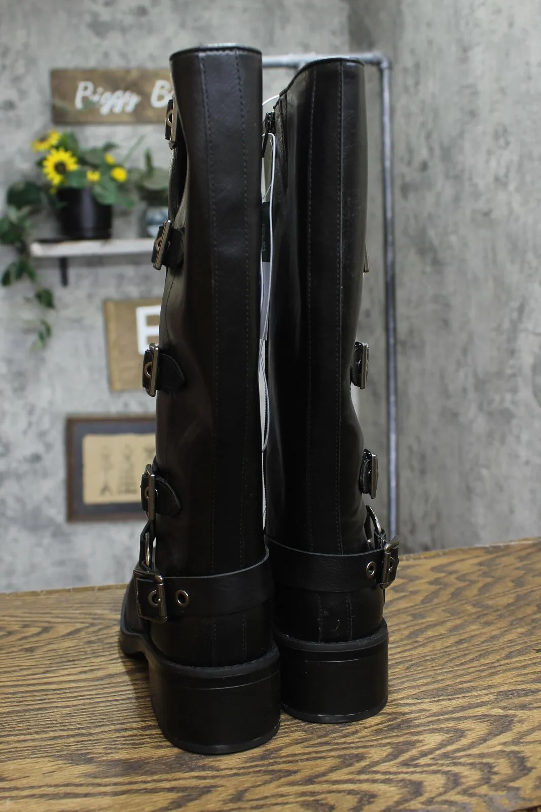 Wild Fable Womens Rebel Distressed Wide Calf Tall Moto Riding Boots Black 7M-WC