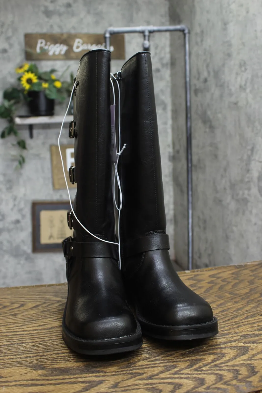 Wild Fable Womens Rebel Distressed Wide Calf Tall Moto Riding Boots Black 7M-WC
