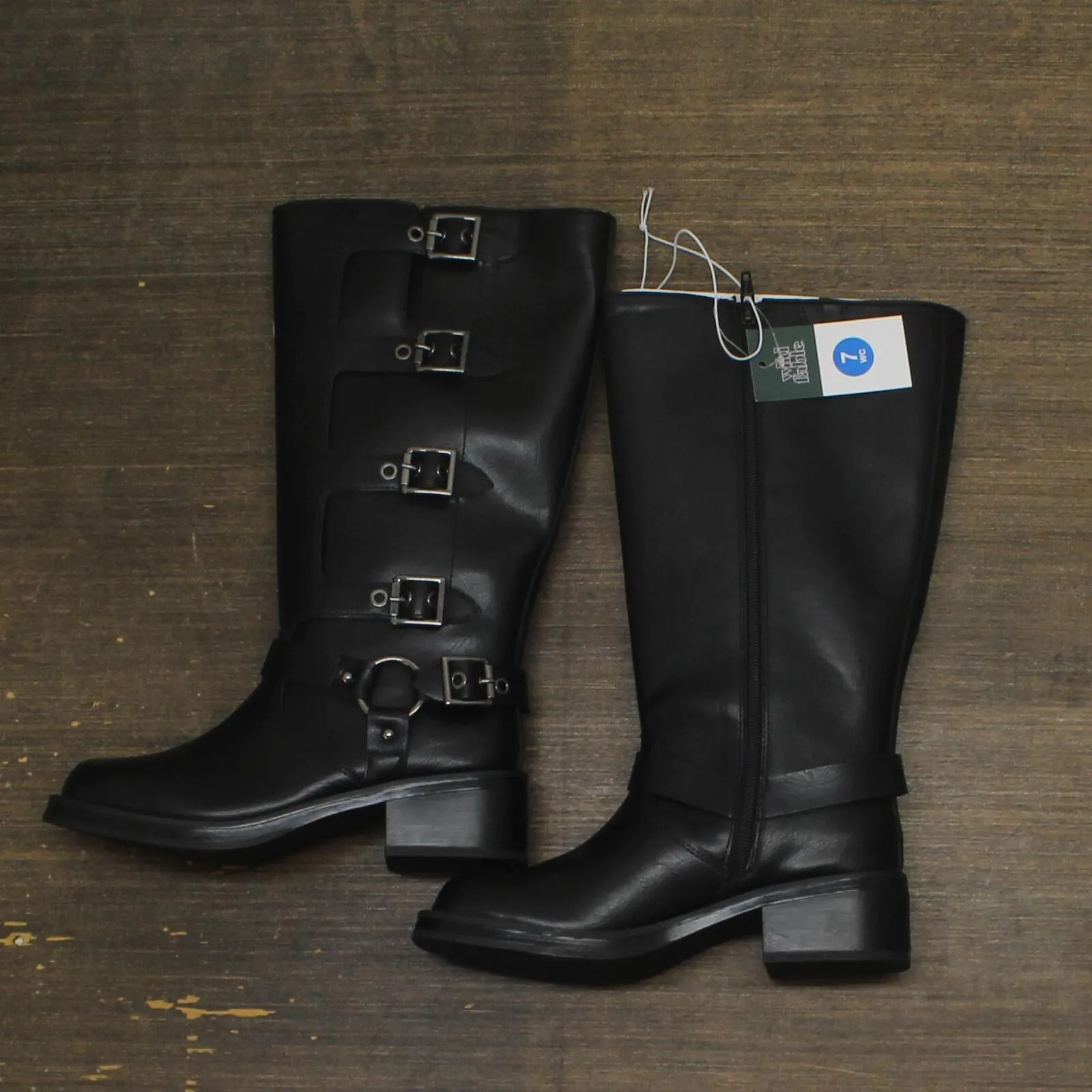 Wild Fable Womens Rebel Distressed Wide Calf Tall Moto Riding Boots Black 7M-WC