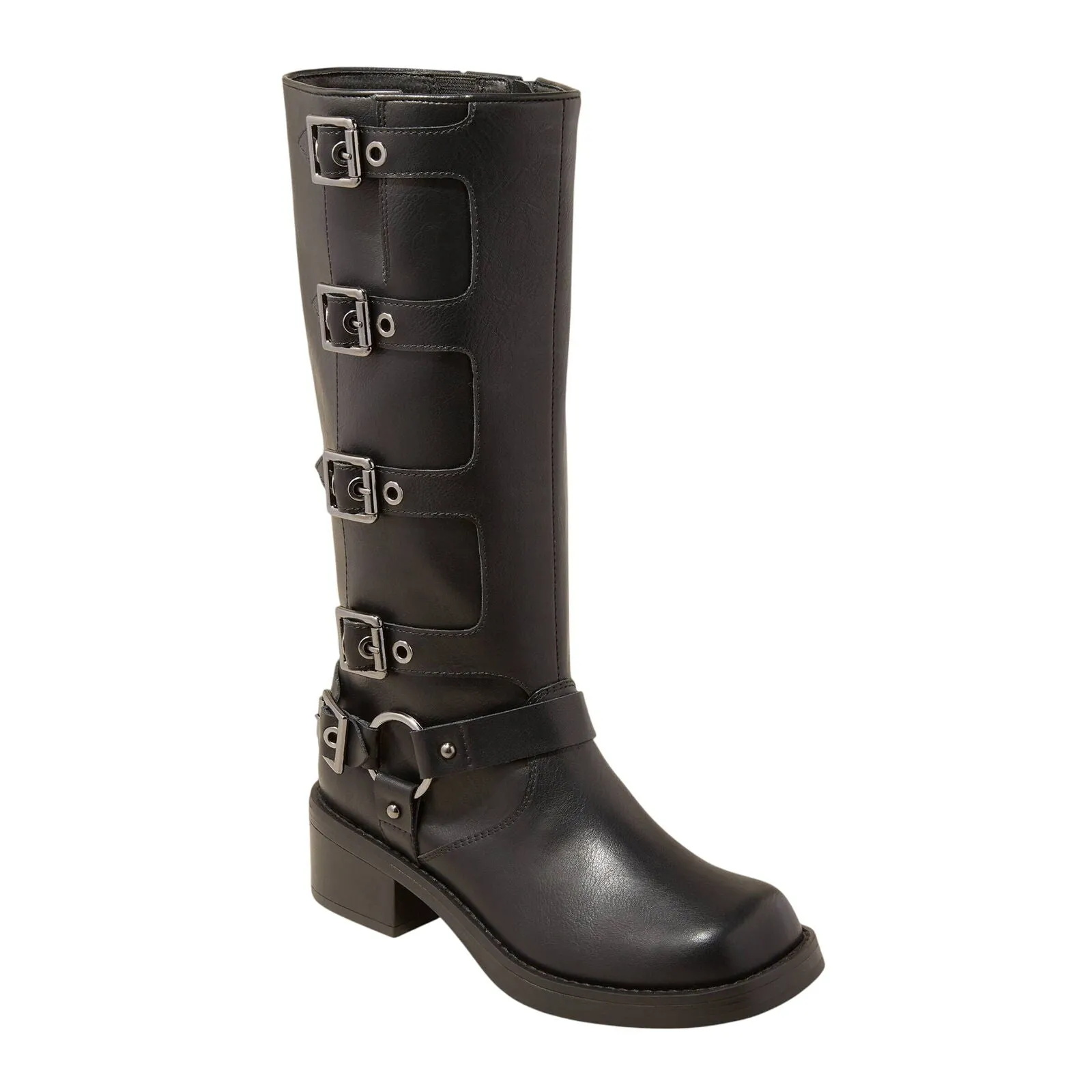 Wild Fable Womens Rebel Distressed Wide Calf Tall Moto Riding Boots Black 7M-WC