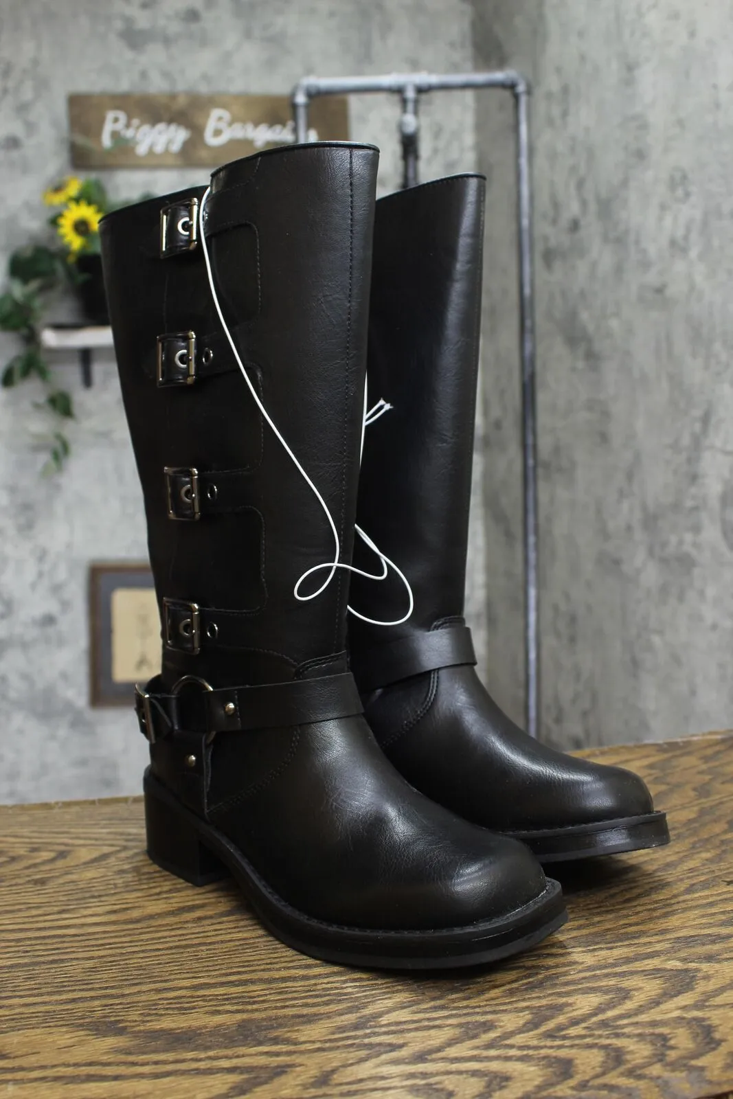 Wild Fable Womens Rebel Distressed Wide Calf Tall Moto Riding Boots Black 7M-WC