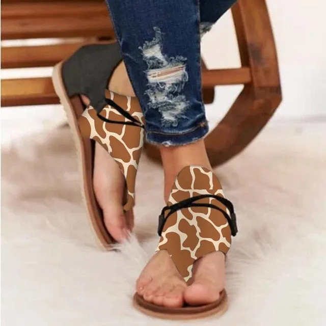 Women Anti-slip Sandals Leopard Pattern Large Size Rome Sandals