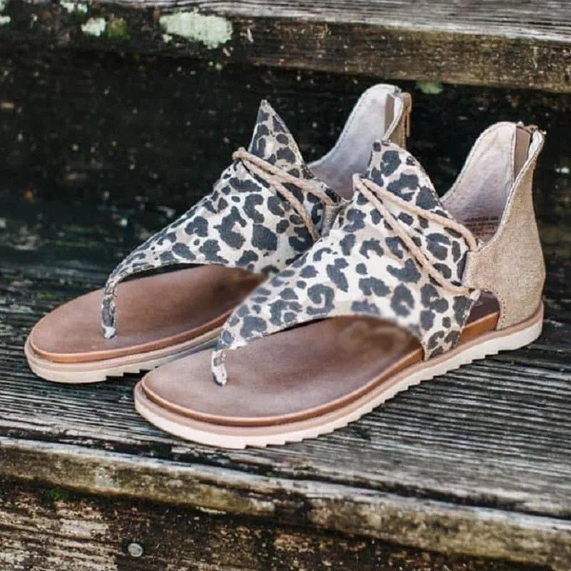 Women Anti-slip Sandals Leopard Pattern Large Size Rome Sandals