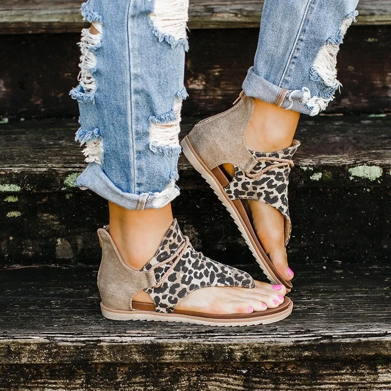 Women Anti-slip Sandals Leopard Pattern Large Size Rome Sandals