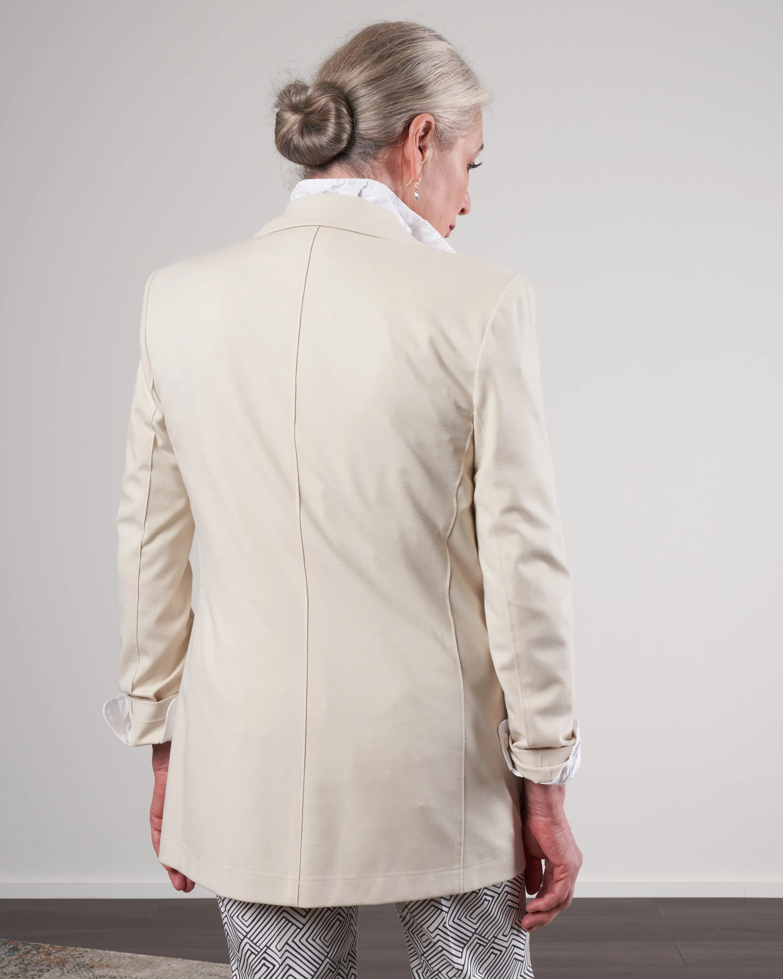 women boyfriend blazer shoulder pads techno viscose - ivory