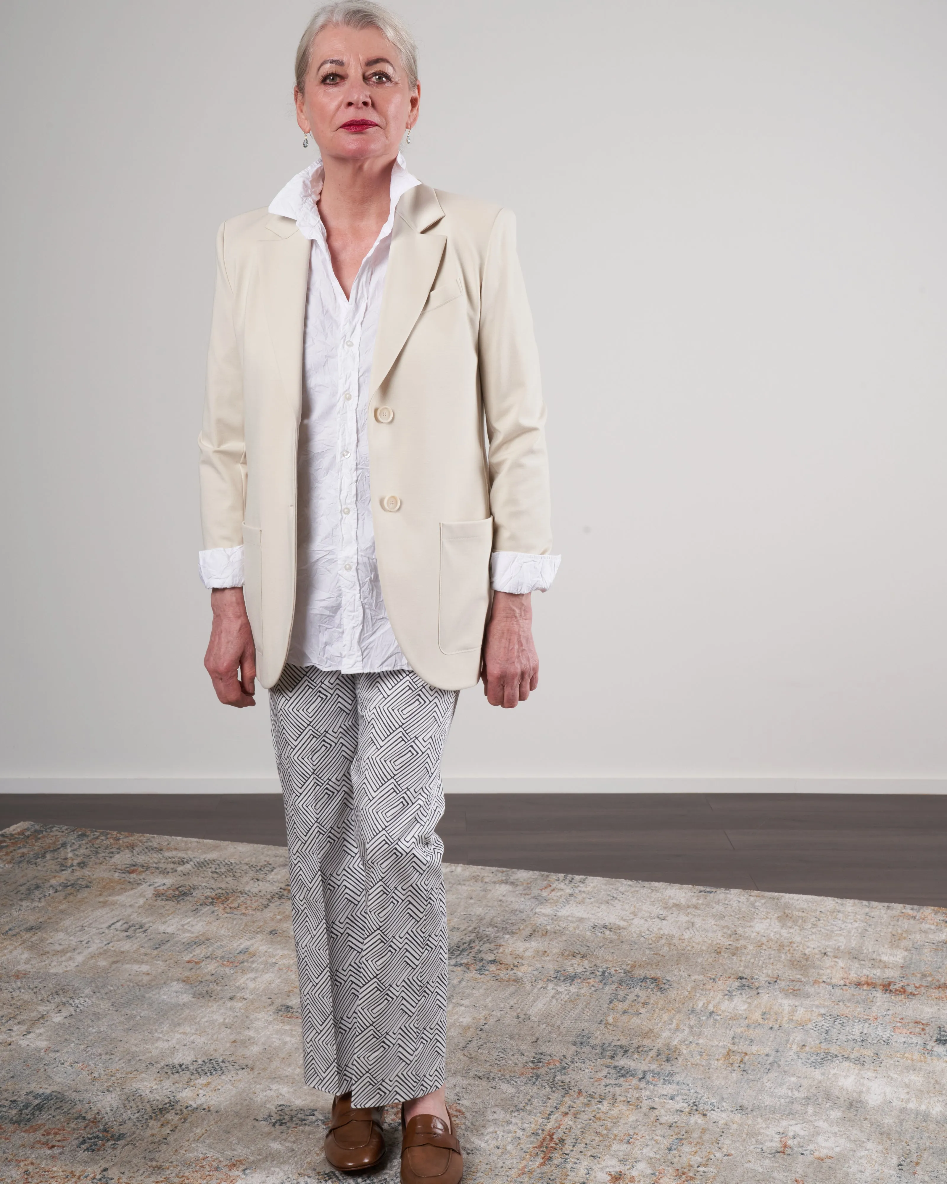 women boyfriend blazer shoulder pads techno viscose - ivory