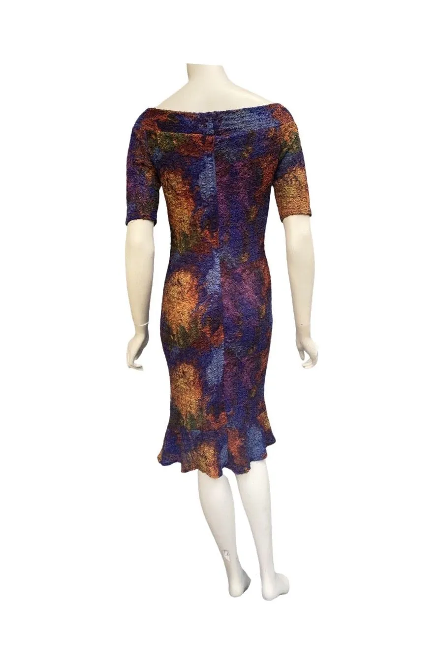 YULIA Off Shoulder Short Sleeve Fitted Puckered Print Dress