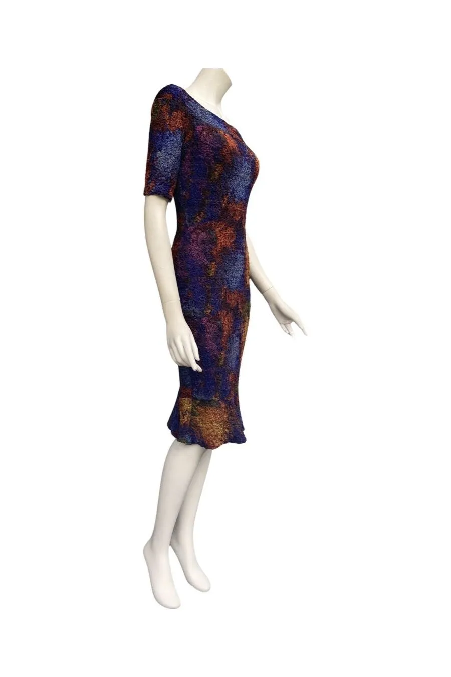 YULIA Off Shoulder Short Sleeve Fitted Puckered Print Dress